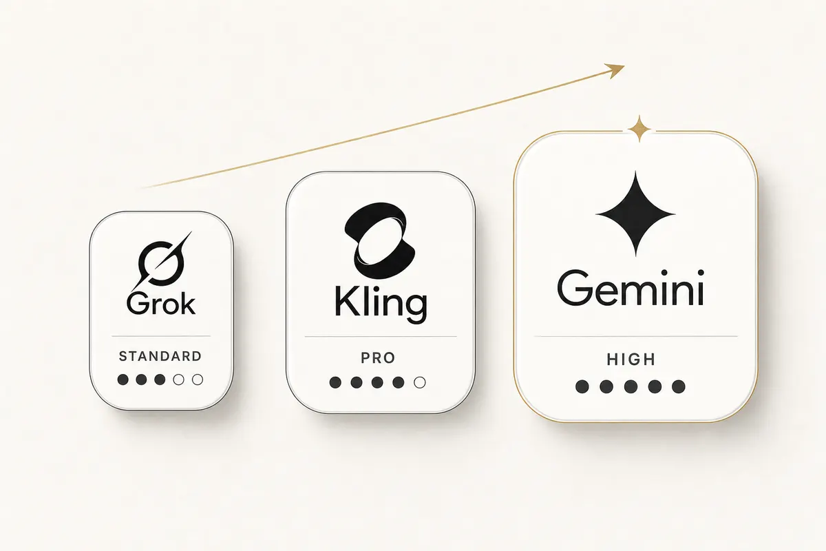 Tiered ranking infographic showing the 9 AI image-to-video tools sorted into S, A, B, C bands by composite quality score